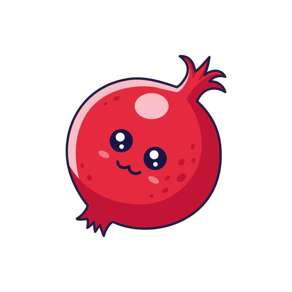 Cute Kawaii Pomegranate character. hand drawn cartoon icon illustration. Pomegranate character in doodle style. Isolated on white background. vector