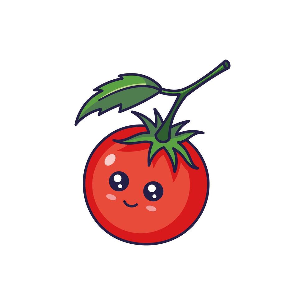 Cute Kawaii Tomato cartoon icon illustration. Food vegetable flat icon concept isolated on white background. Tomato character, mascot in Doodle style. Print for kids clothing. vector