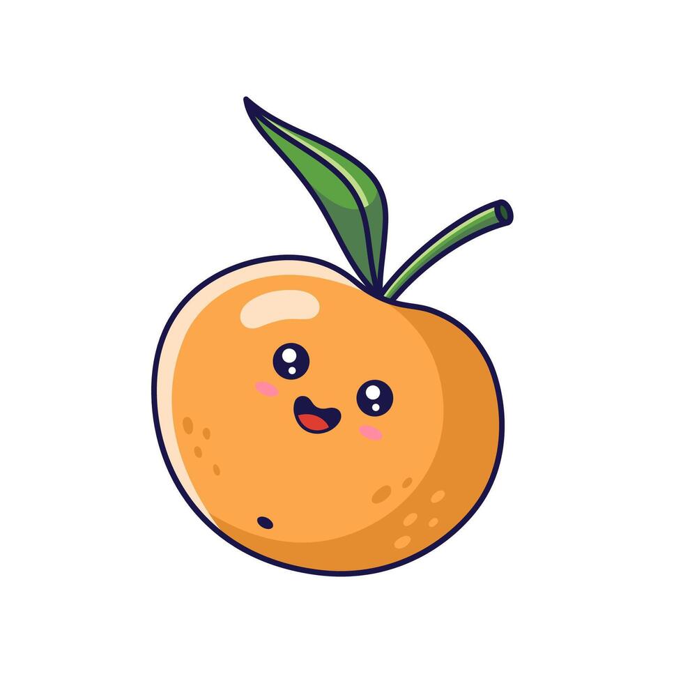 Cute Kawaii Mandarin character. hand drawn cartoon icon illustration. Mandarin character in doodle style. Isolated on white background. vector