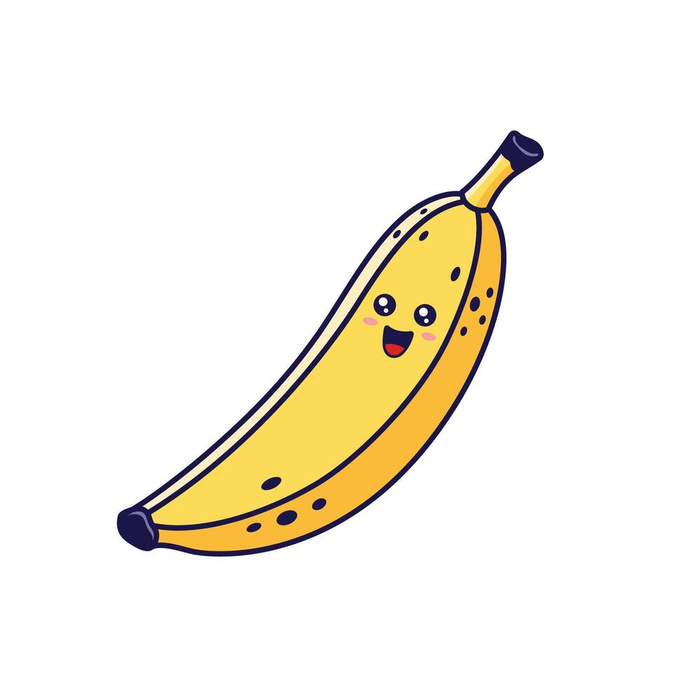 Cute Kawaii Banana character. hand drawn cartoon icon illustration. Banana character in doodle style. Isolated on white background. vector
