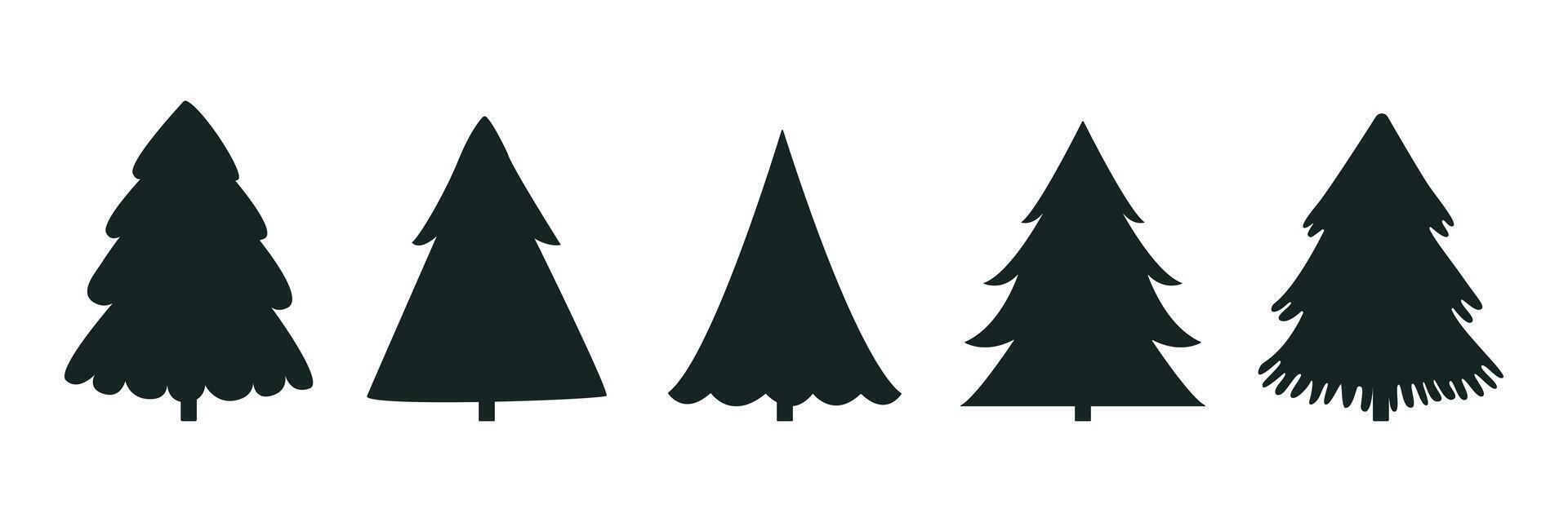 Set of silhouettes of New Year trees. Christmas trees. Set of icons Pine, fir. vector