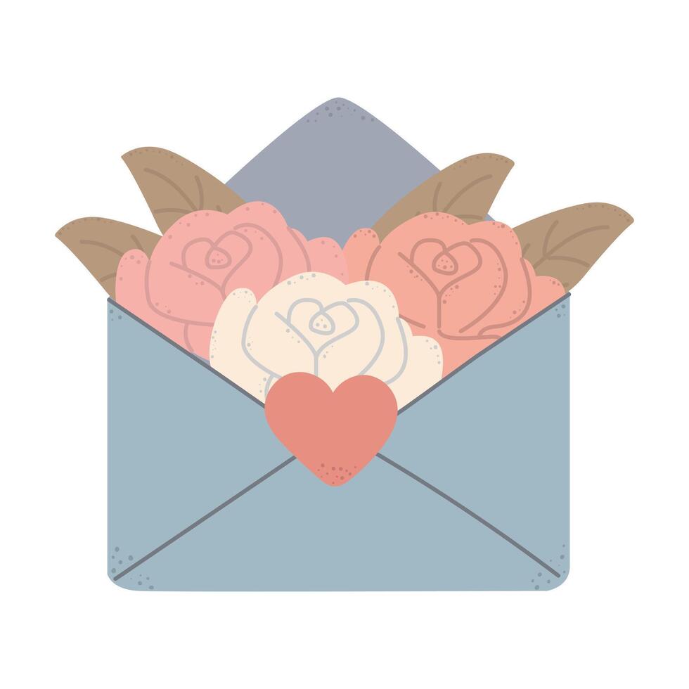An envelope with a bouquet of roses. Visualize greetings with love for mother and Valentine's Day. Mail, letter or stationery theme. Template for scrapbooking, romantic design, posters, greeting cards vector