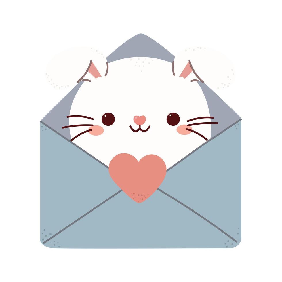 A love envelope with a white bunny inside. Visualize greetings with love for mother and Valentine's Day. Mail, letter or stationery theme. Template for scrapbooking, romantic design, posters, greeting vector