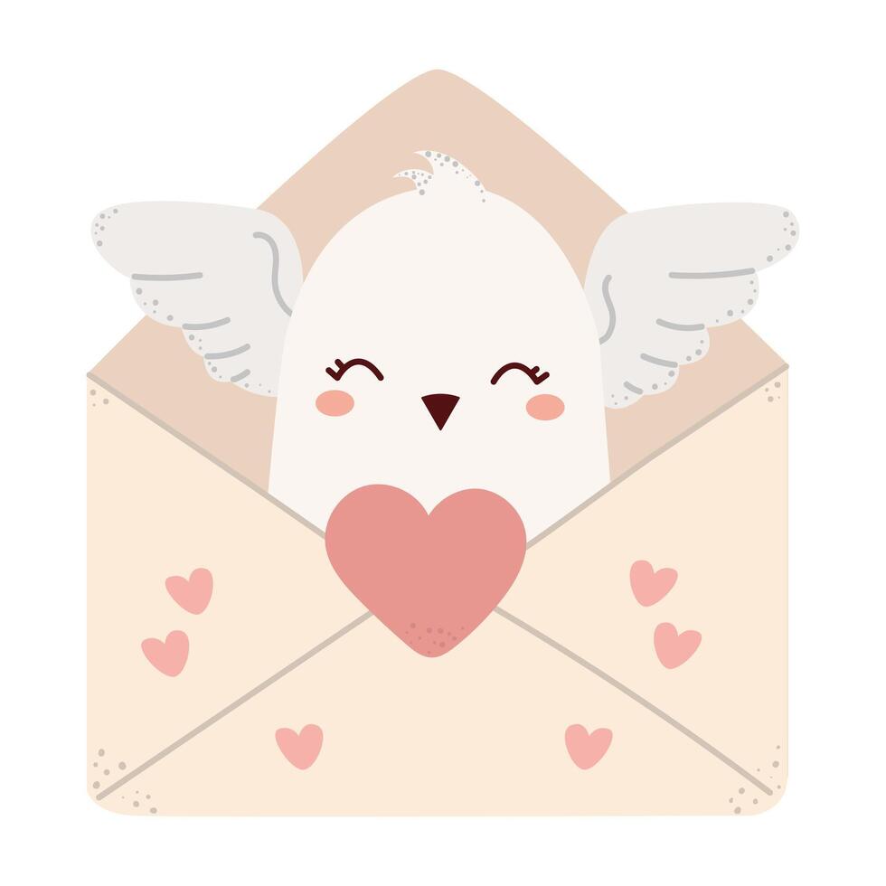 A love envelope with a dove inside. Visualize greetings with love for mother and Valentine's Day. Mail, letter or stationery theme. Template for scrapbooking, romantic design, posters, greeting cards, vector