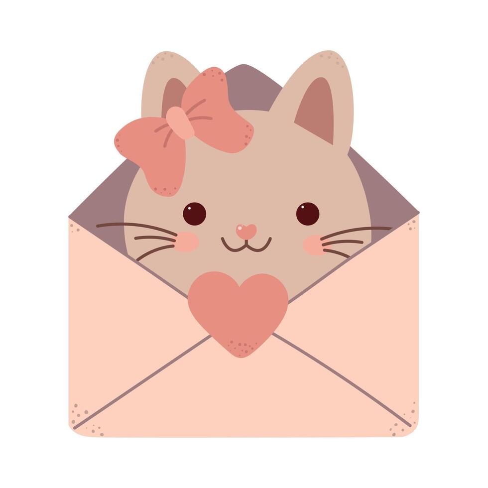 A love envelope with a cat inside. Visualize greetings with love for mother and Valentine's Day. Mail, letter or stationery theme. Template for scrapbooking, romantic design, posters, greeting cards vector