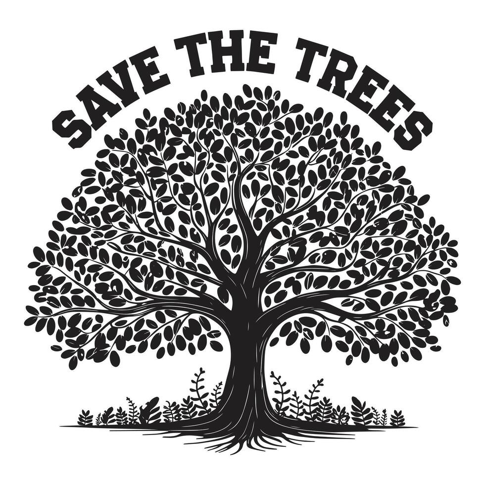 Trees T Shirt, Save The Trees Silhouette T Shirt Design, Environment Tree T Shirt Design vector