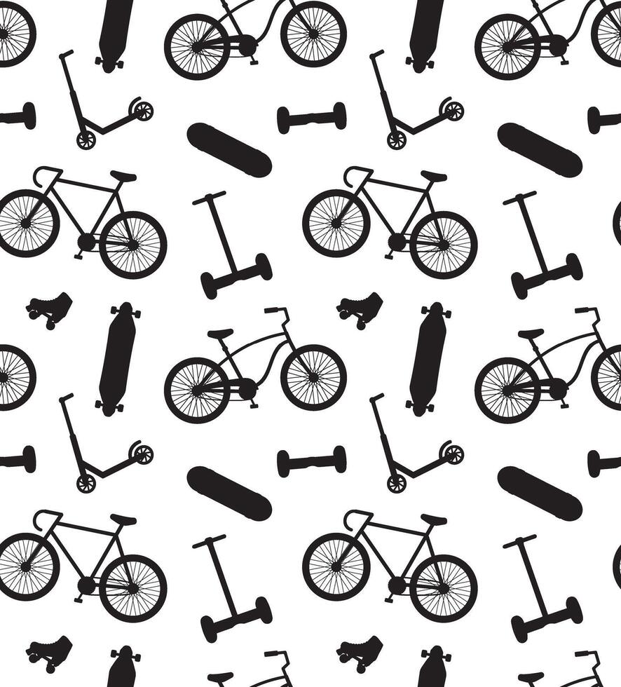 Seamless pattern of bicycle skate roller vector