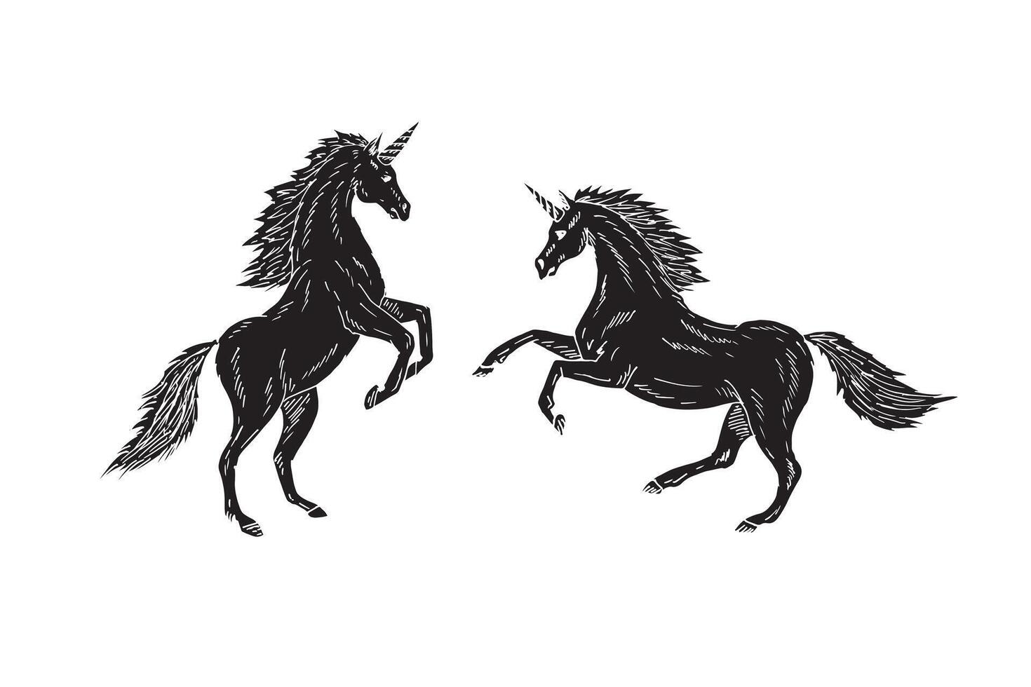 Hand drawn unicorns vector