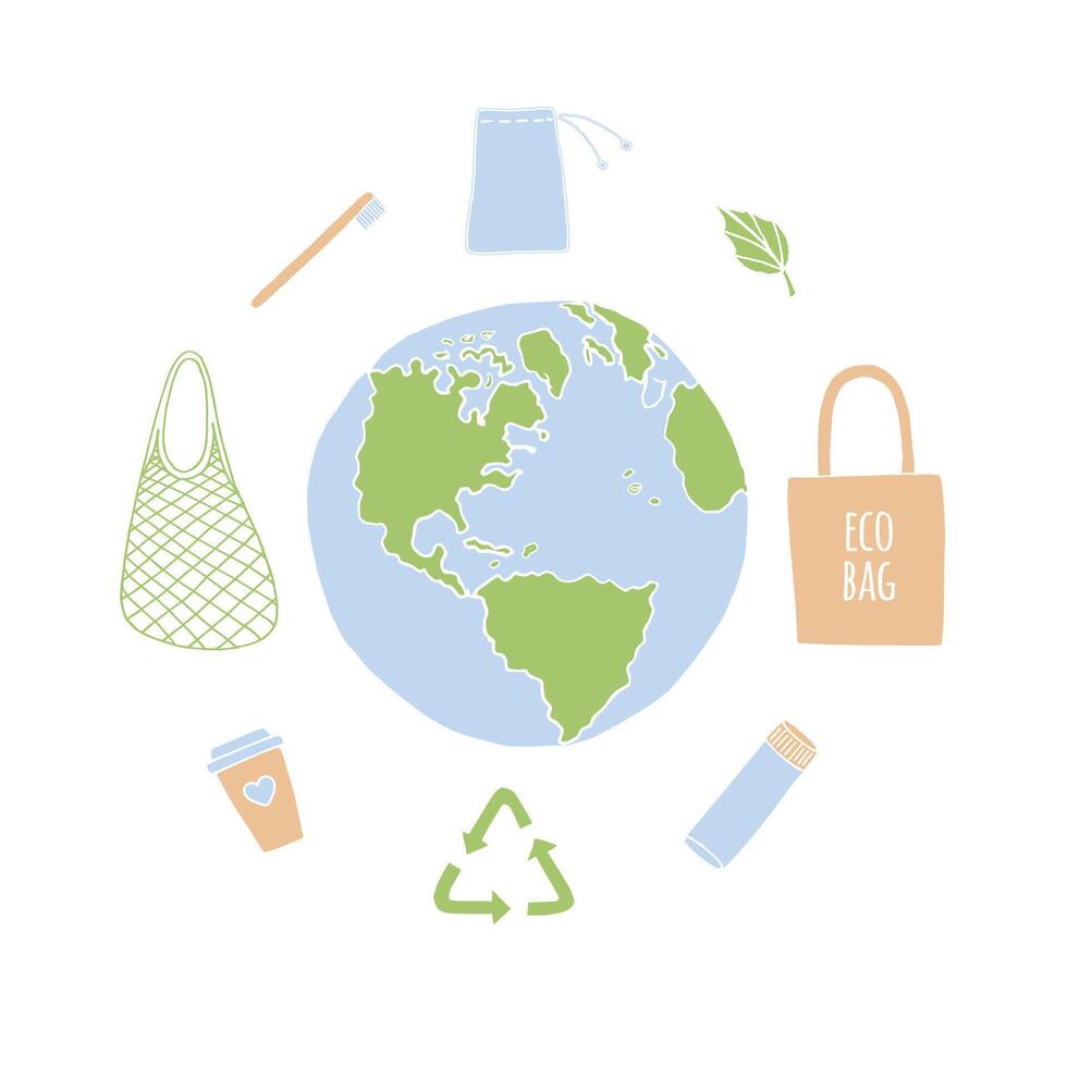 Set of sketch eco things vector