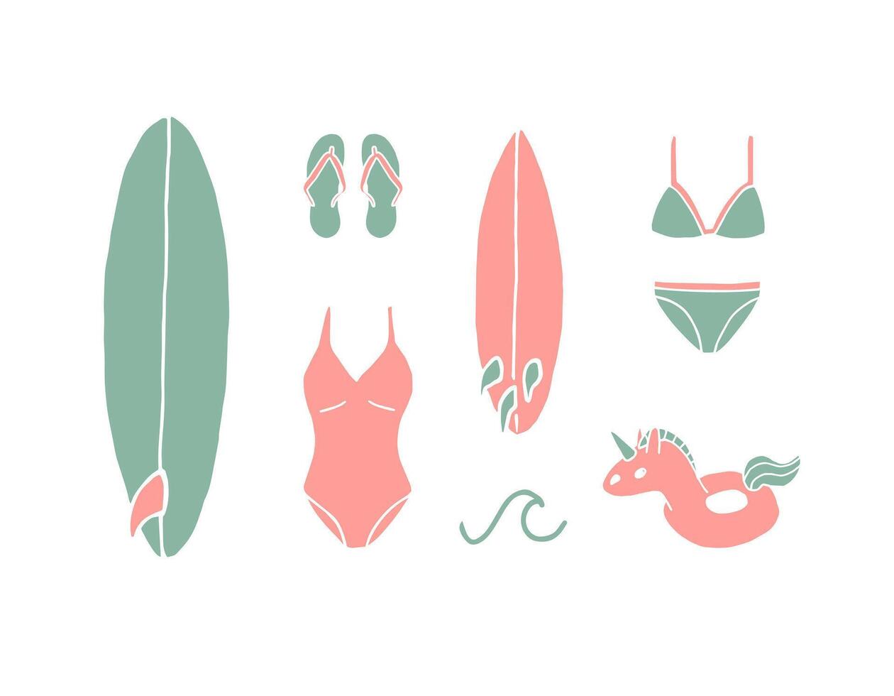 Set of sketch beach suit and accessories vector