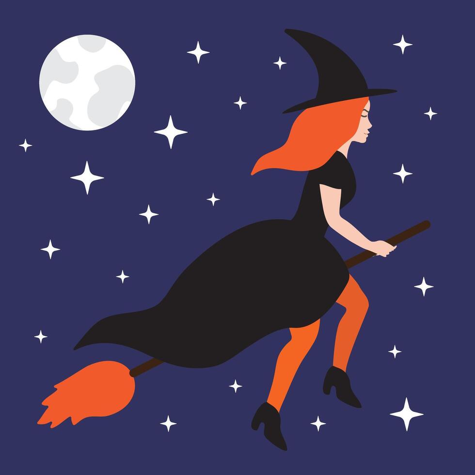 Hand drawn witch flying on broom vector