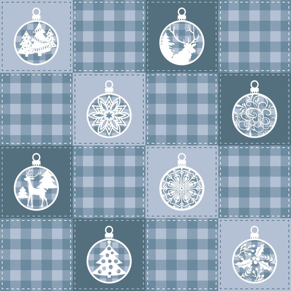 Christmas Balls Patchwork Checkered Plaid Tartan Quilt Seamless Pattern vector