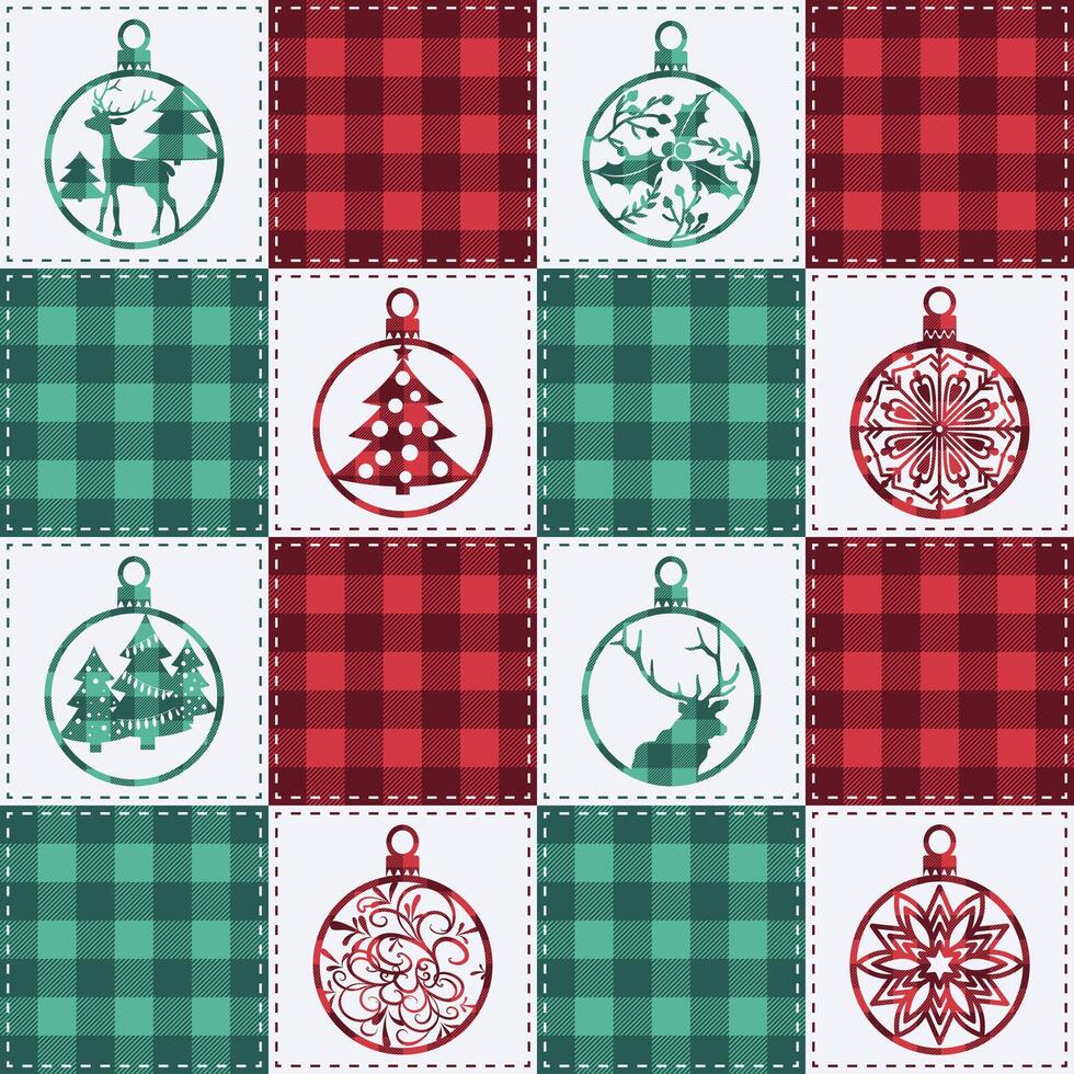 Christmas Patchwork Buffalo Check Plaid Quilt Seamless Pattern vector