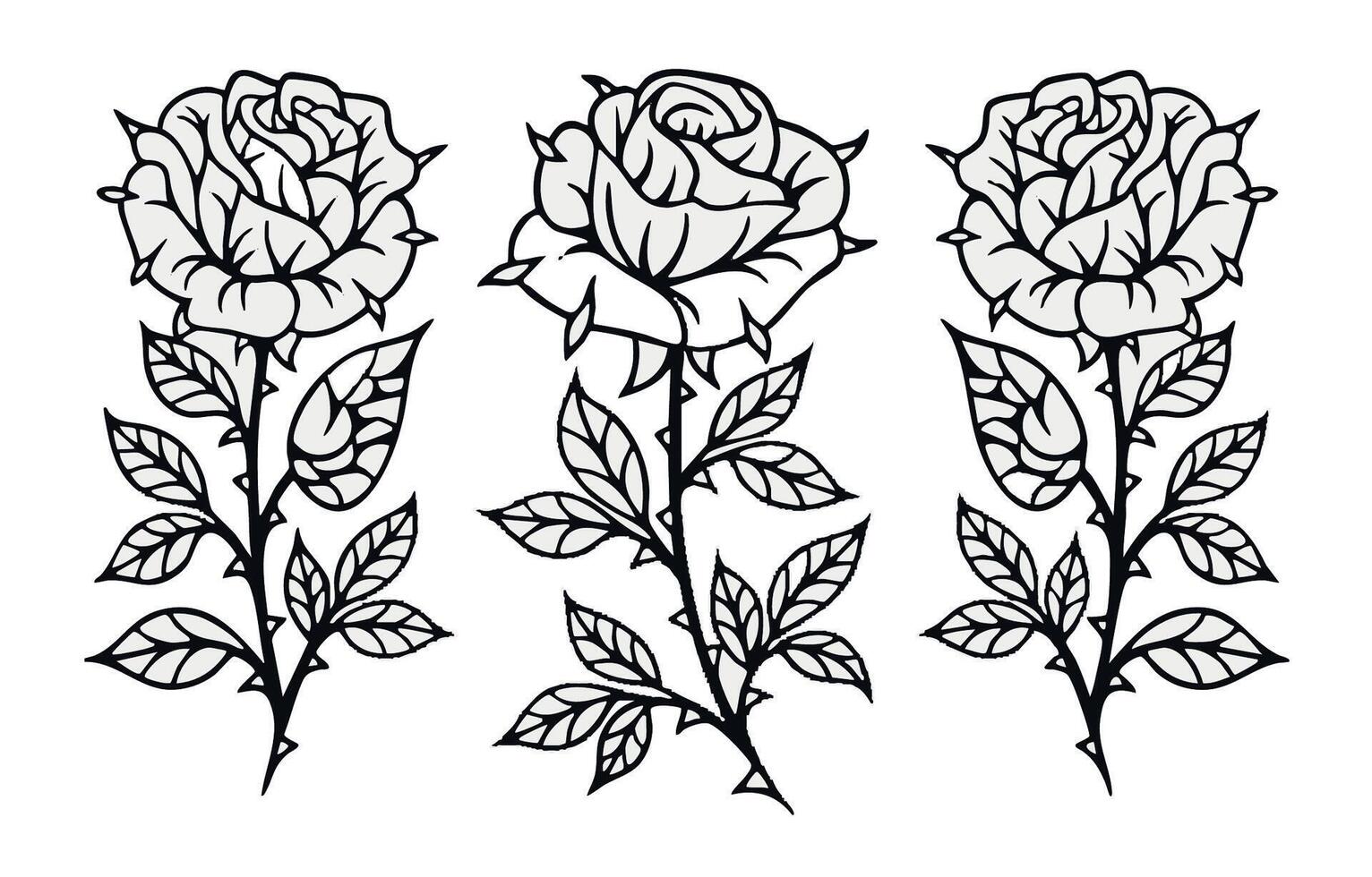 Set Of Three Blackwork Rose Tattoos vector