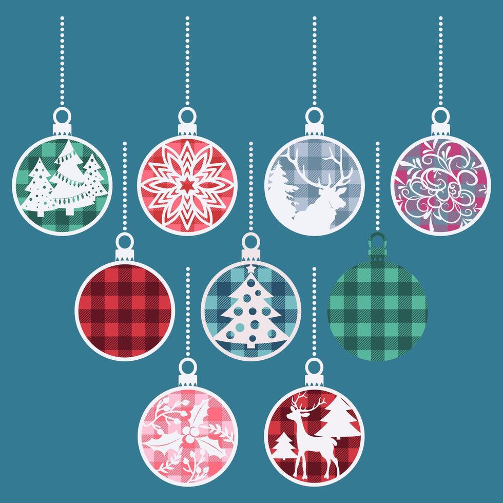 Buffalo Plaid Ornament Tartan Fabric Texture Christmas Balls vector