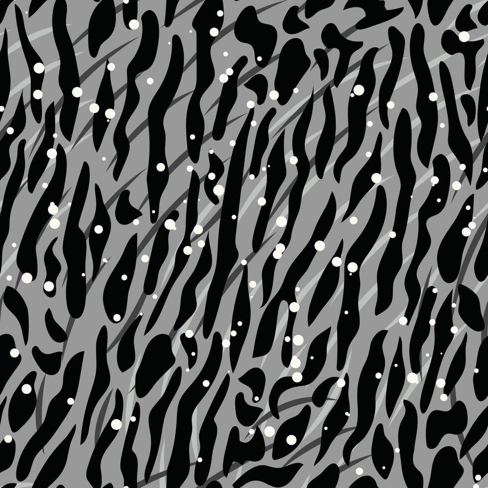 Cat Print Seamless Pattern. Animal Skin. Abstract Pattern on Gray Backdrop. Hand Drawn Feline Skin Background. Tile with Animal Fur. vector