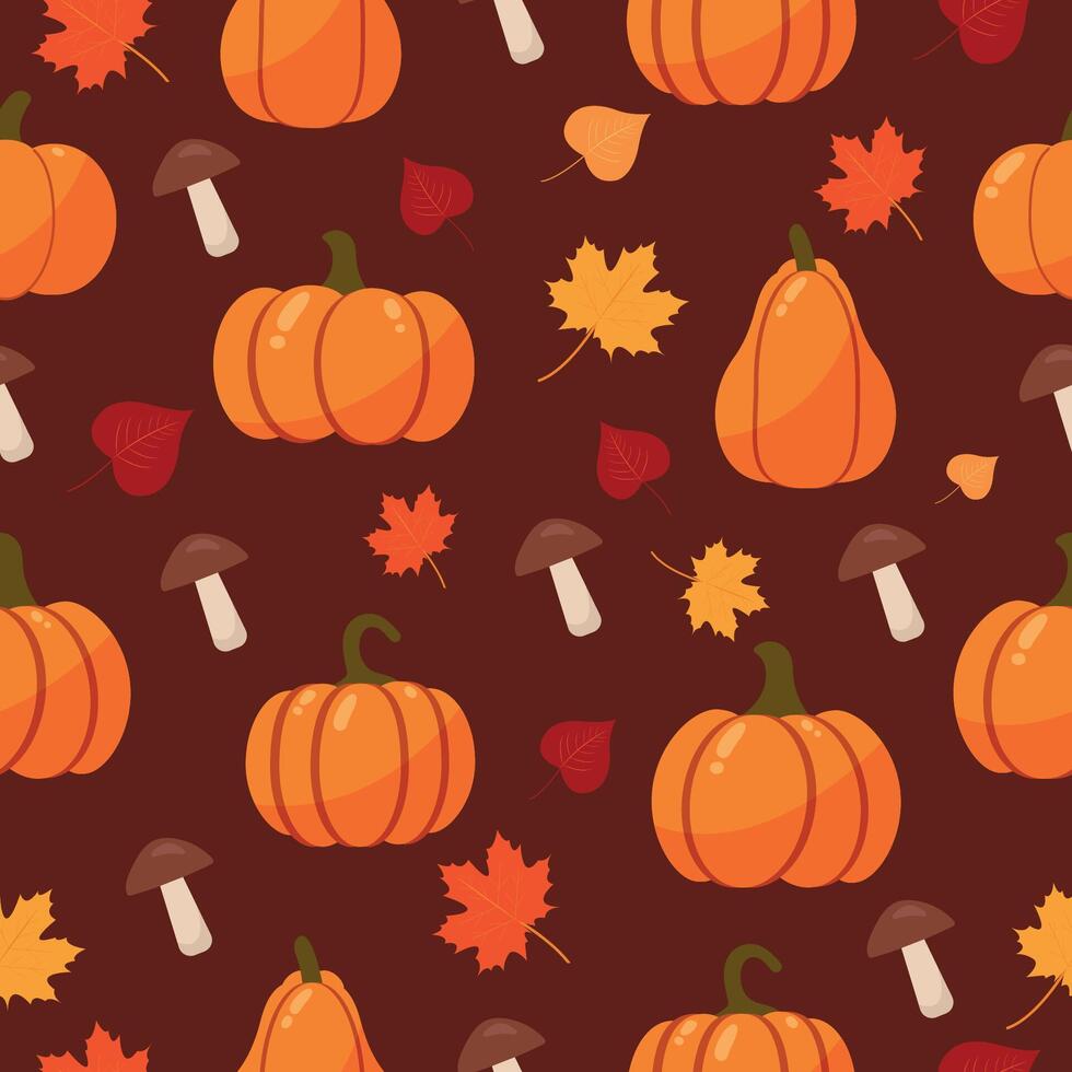 Autumn pattern with Pumpkins and Leaves vector