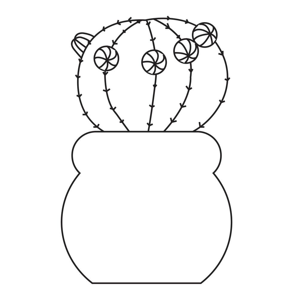 Simple cute round cactus with branches in doodle style. illustration isolated on white background. vector