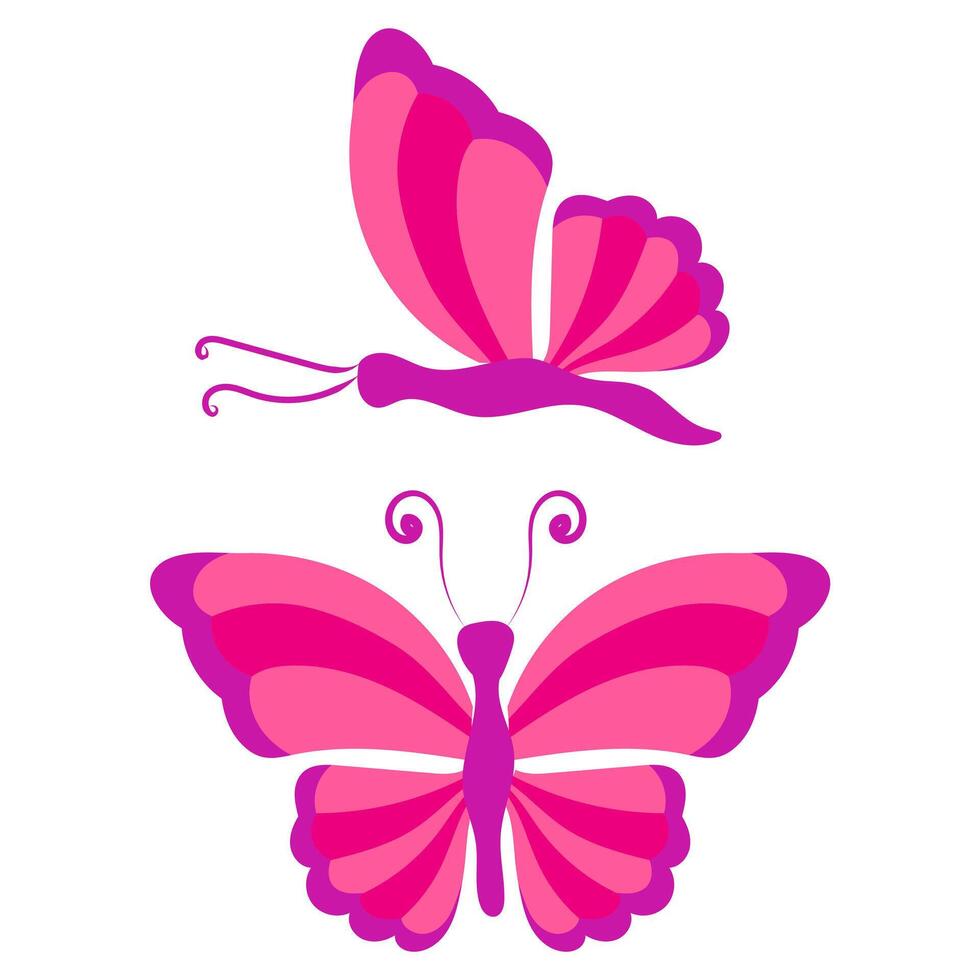 Cute butterfly in pink and crimson stripes. vector