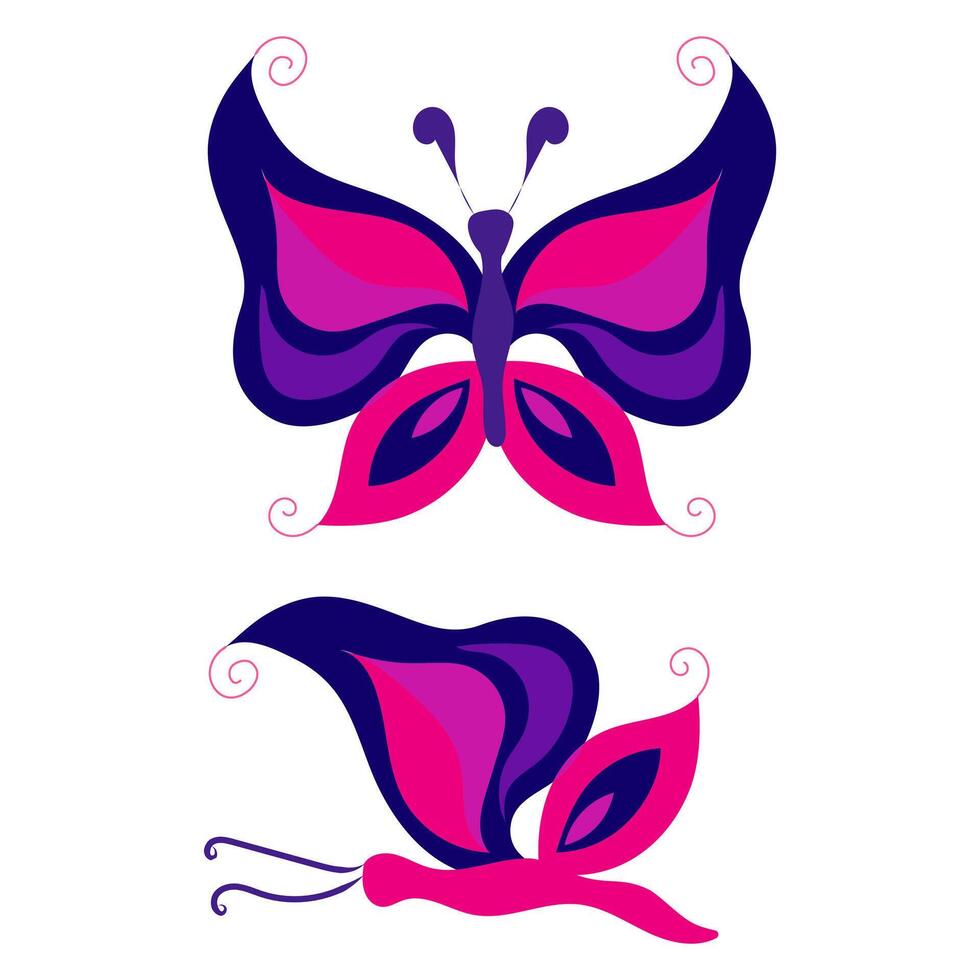 Dark purple butterfly with pink decorative elements on the wings. vector