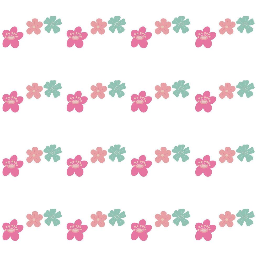 Horizontal wavy paths of simple flowers. Seamless pattern. vector