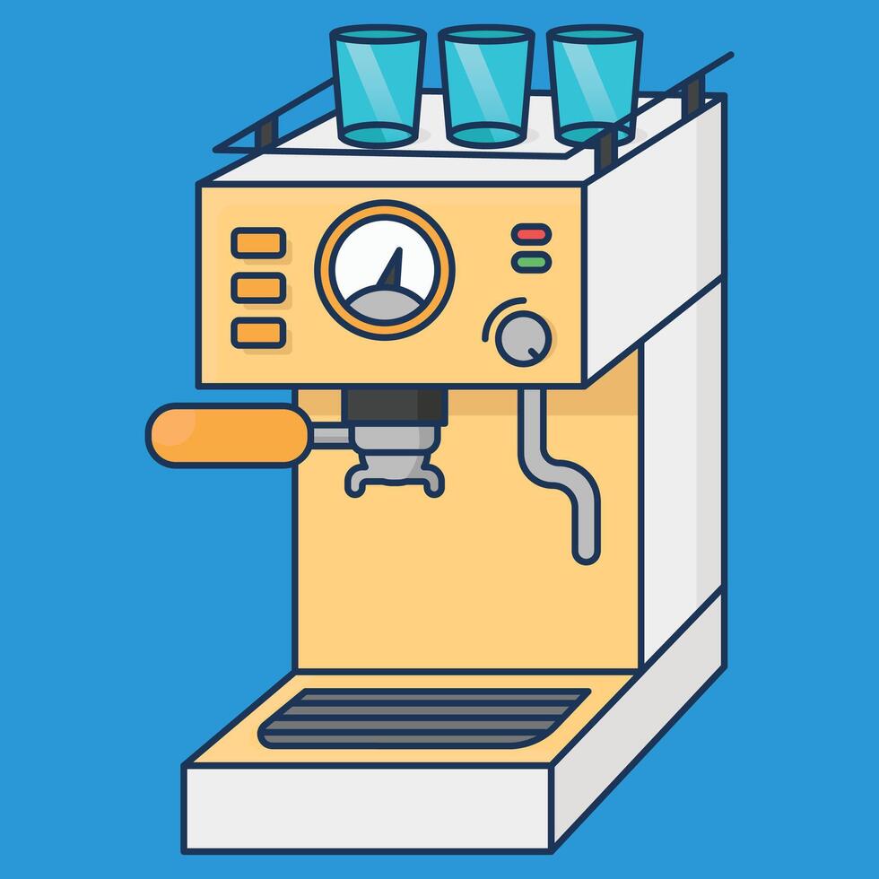 An illustration of an espressor machine on a blue background vector
