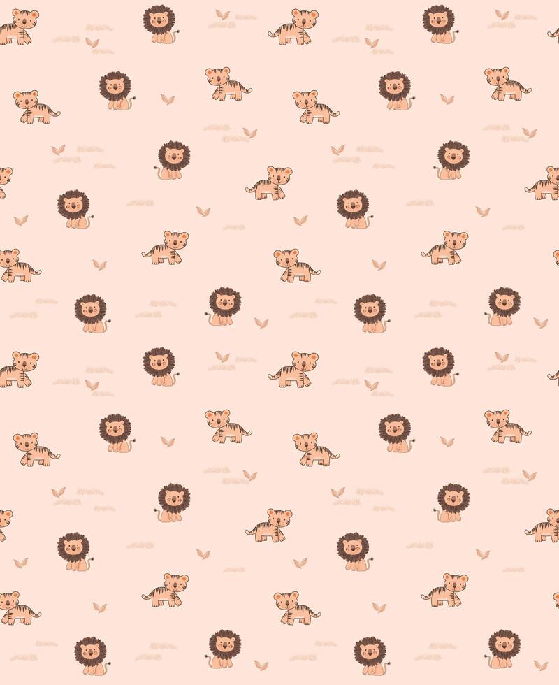 Colorful illustration of pattern with wild animals in children's style. Art for printing on fabrics, wallpaper, gift wrap, etc. vector