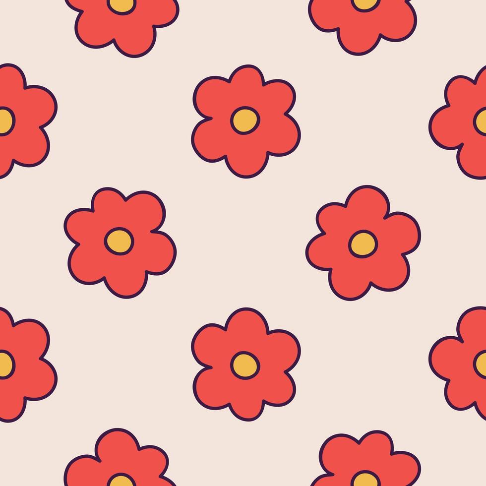 Red Flowers Pattern Spring Floral Background vector