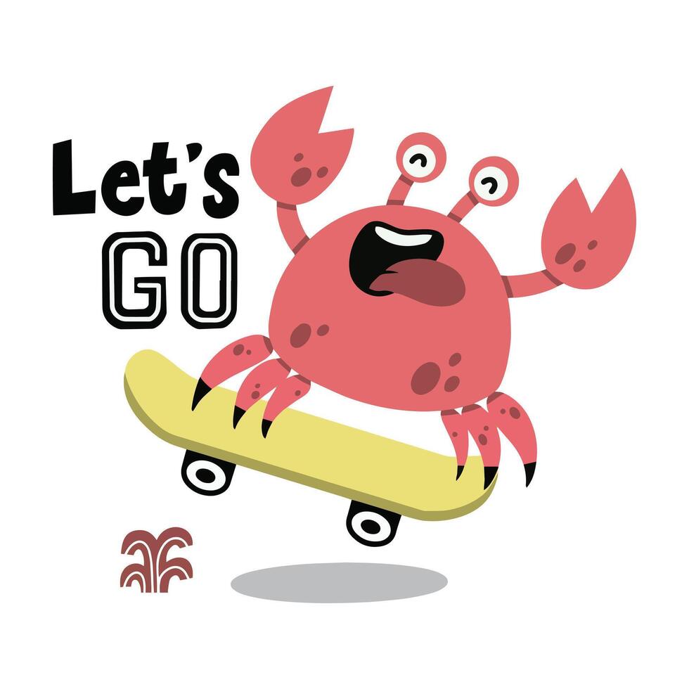 Cute crab playing skateboard illustration vector