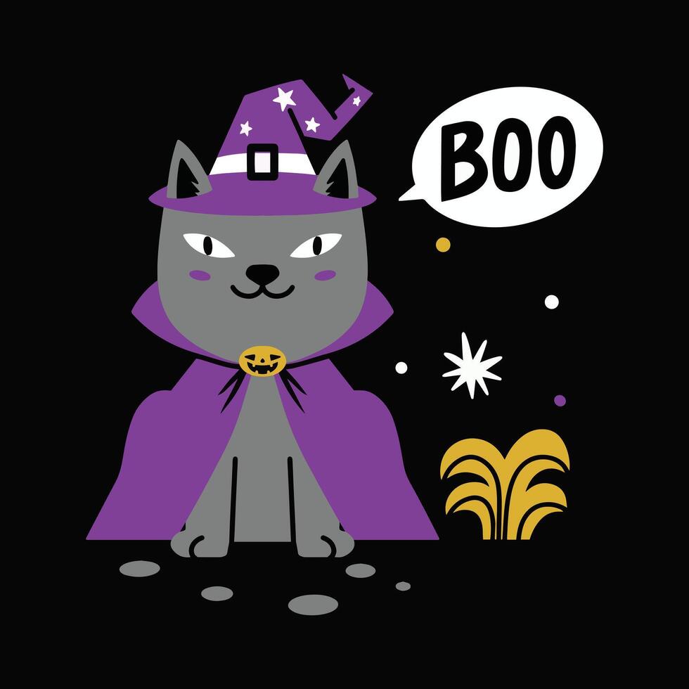 Cute cat wizard illustration with tshirt design vector
