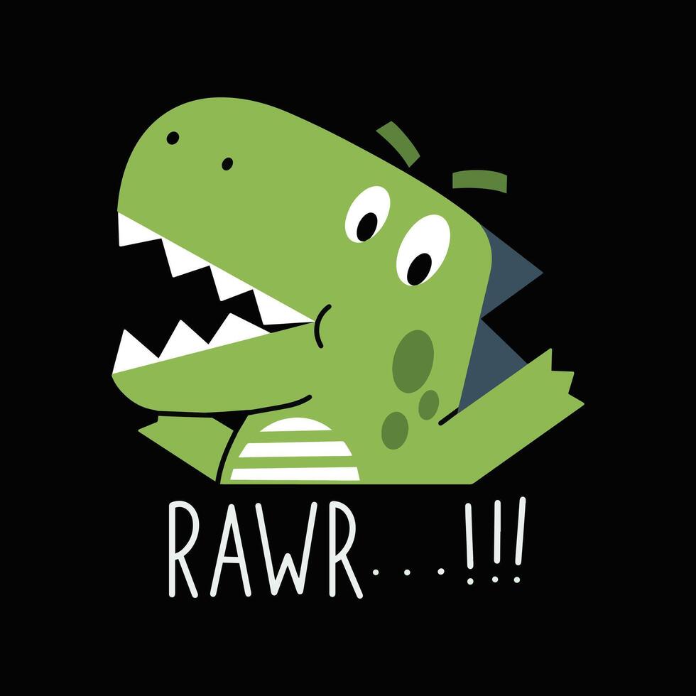 Cute dinosaur rawr illustration with tshirt design vector
