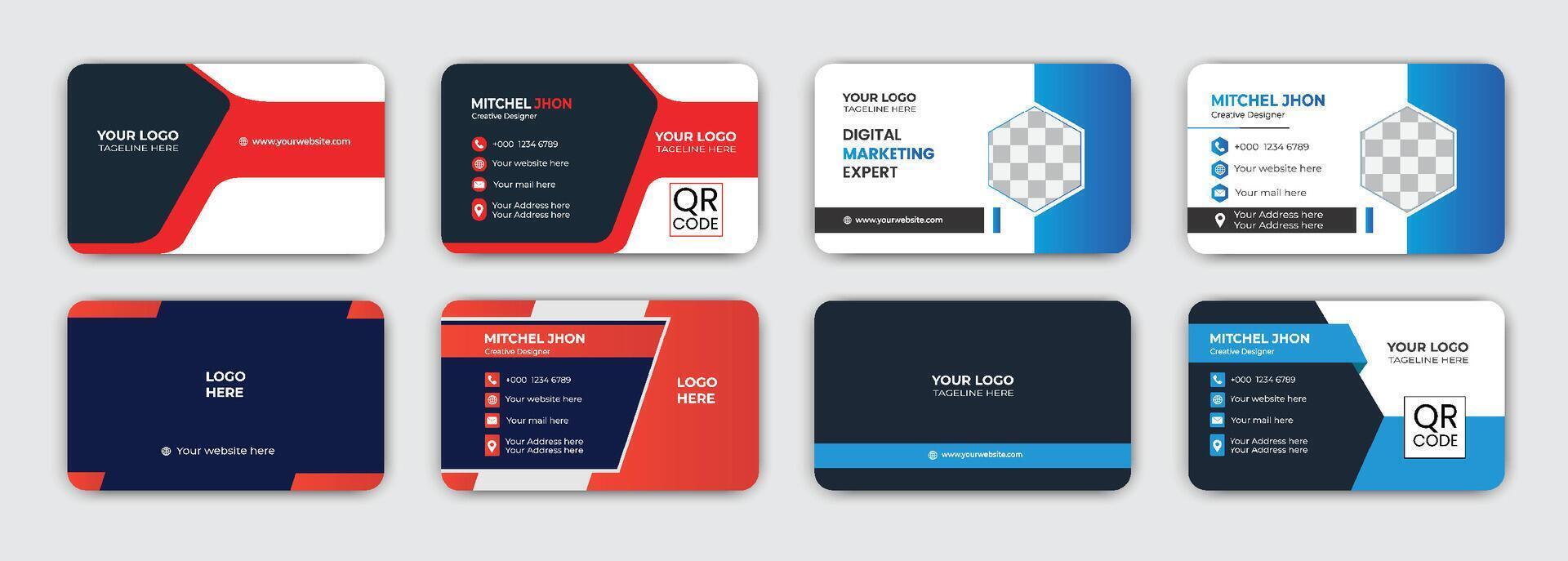 A set of business cards with different colors and designs vector