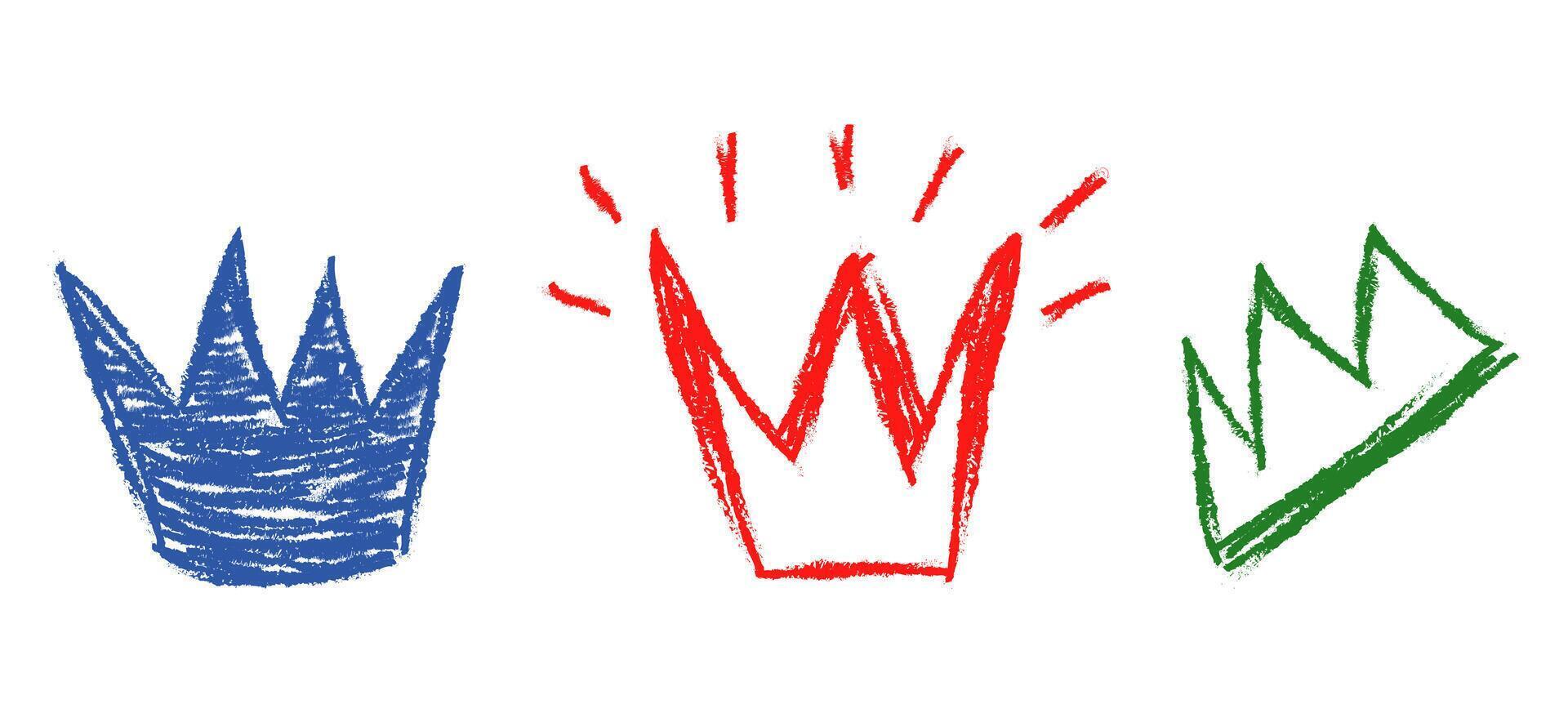 collection of Doodle crown sign in black over white. hand drawn king crown symbol. isolated on white background vector