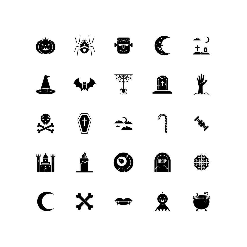 Halloween, horror and Scary Solid Fill Icon Set vector