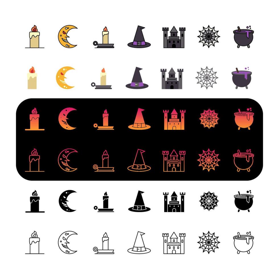 Crescent moon, Halloween, Horror and Scary Icon Set vector