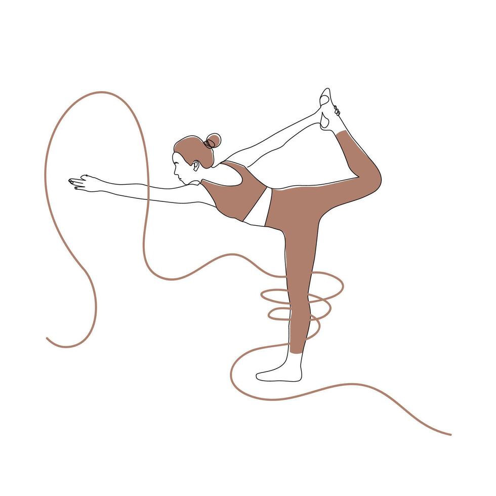 woman yoga position in continuous line art illustration vector