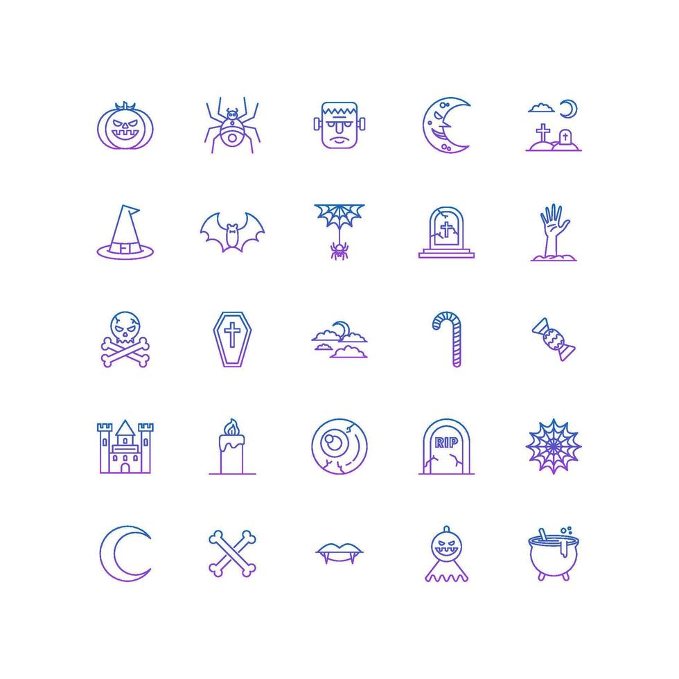Halloween, horror, Mystery, and Scary Gradient Line Icon Set vector