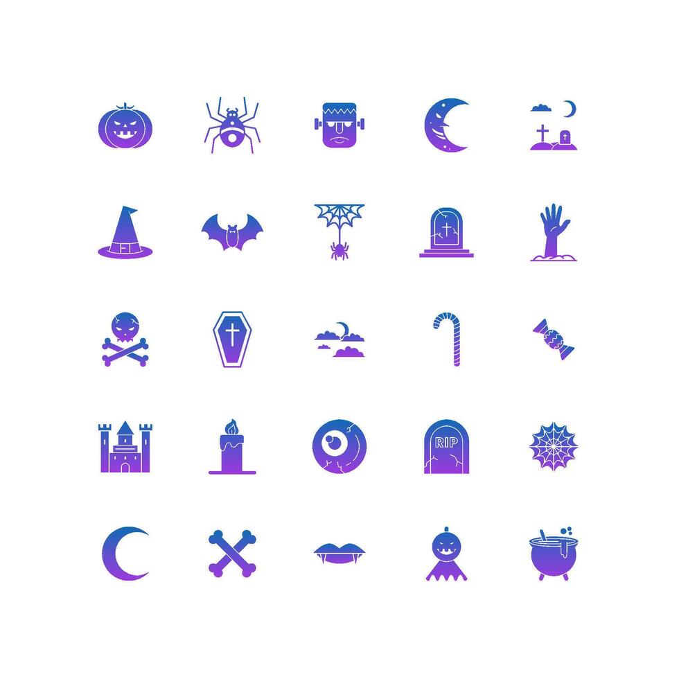 Halloween, horror, Mystery, and Scary Gradient Fill Icon Set vector