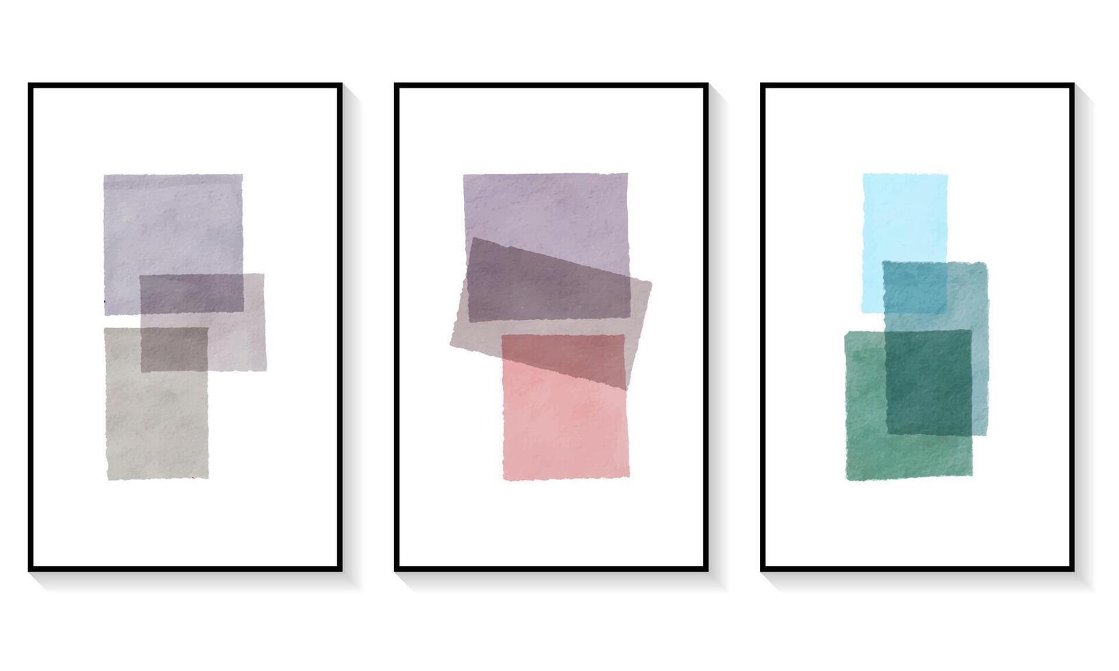 Set of Abstract Hand Painted Illustrations for Wall Decoration, Postcard, Social Media Banner, Brochure Cover Design Background. Square Modern Abstract Painting Artwork vector
