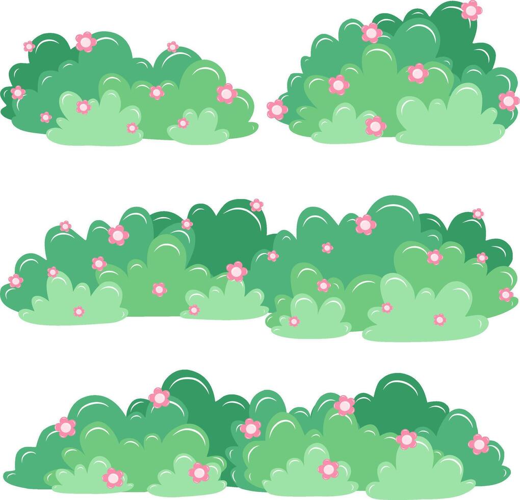 Green Bushes with Pink Flower Flat Illustration vector