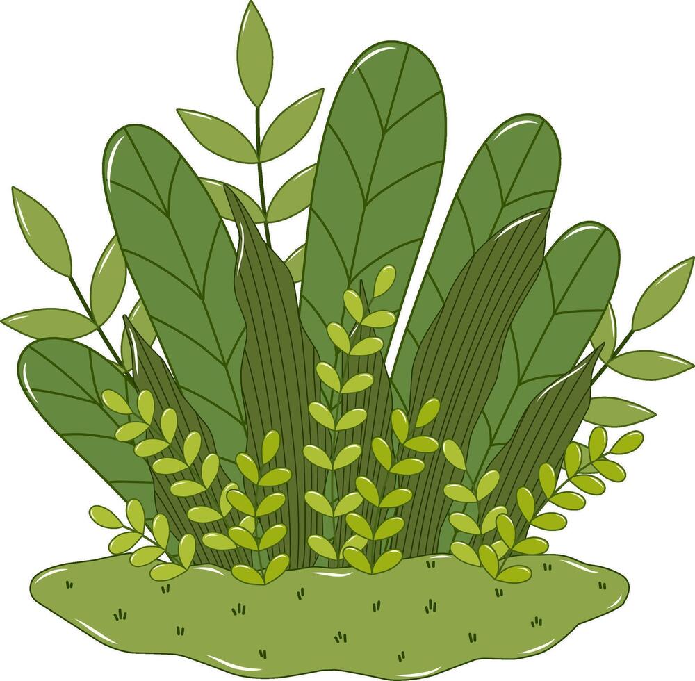 Green Bushes Flat Illustration. Simple Grass Element Collection on White Background vector