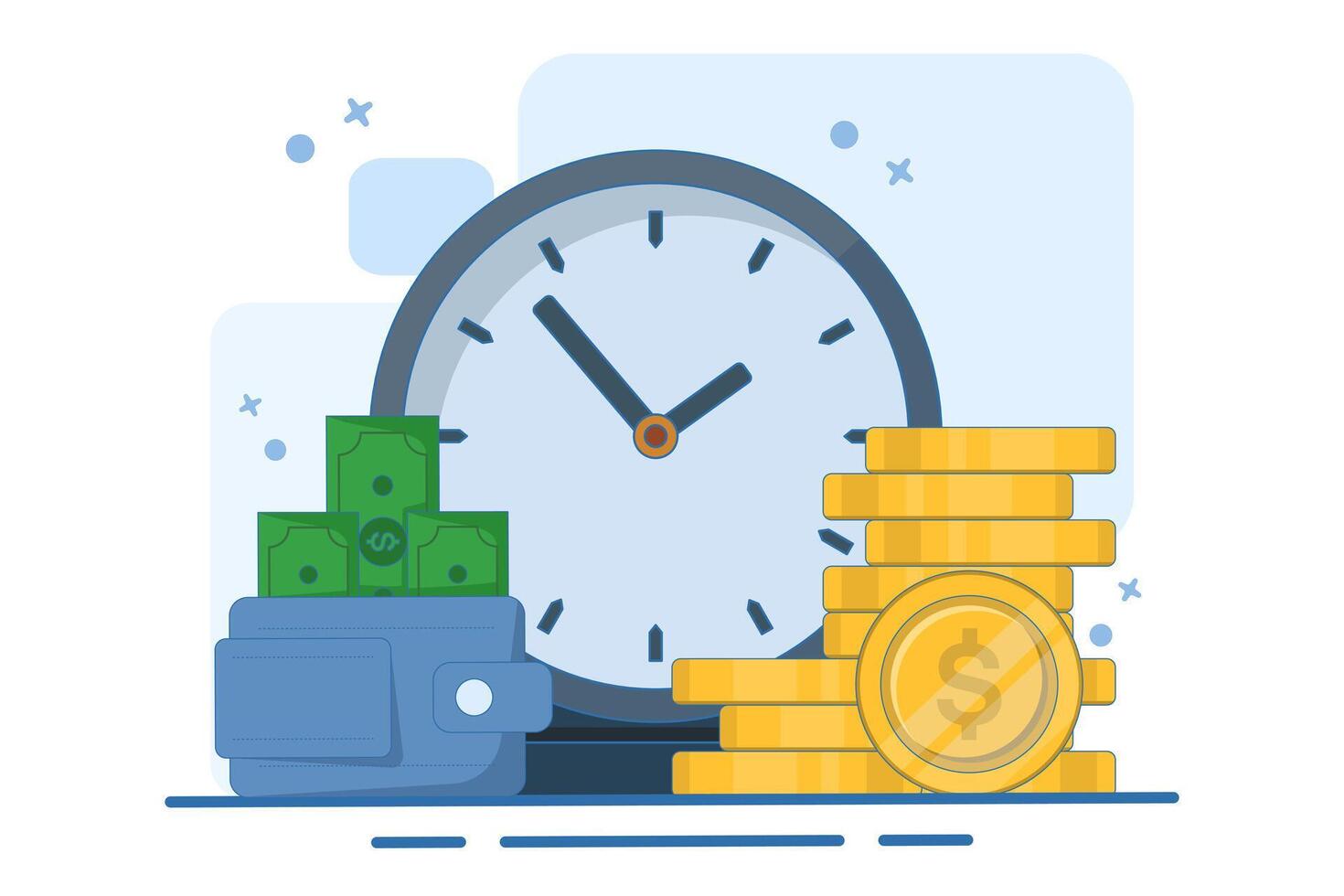 Time management and deadline concept, Business investment, Income, Financial savings, time is the most important thing for financial success, flat illustration. vector