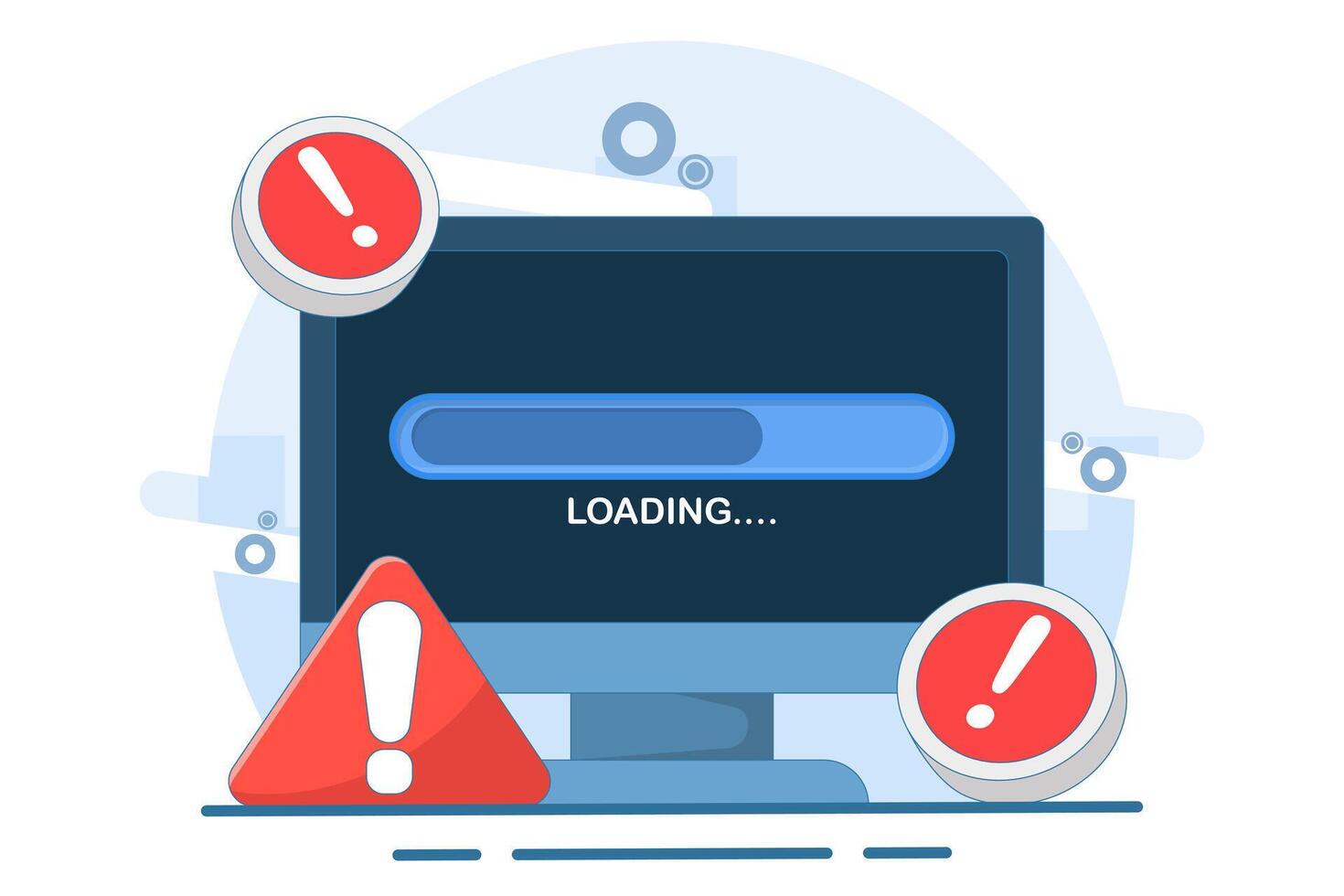 Failed process concept. unsuccessful and error. failed installation and update process of a program or system. cross with loading bar. symbol or icon. flat illustration. vector