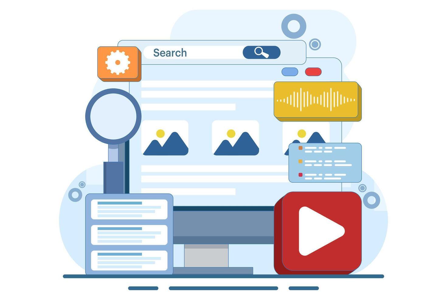 Concept of Search Engine results displayed in a web browser, Search engine optimization, Content marketing, SEO strategy High search engine rankings that drive target audience to a website. vector
