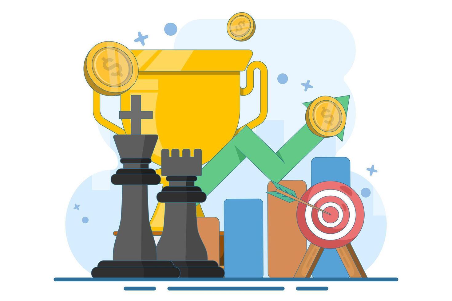 business and marketing strategy concept, Strategic planning and tactics in business, Analyzing projects, Financial reports, Strategic thinking, Financial analysis, Flat illustration template. vector