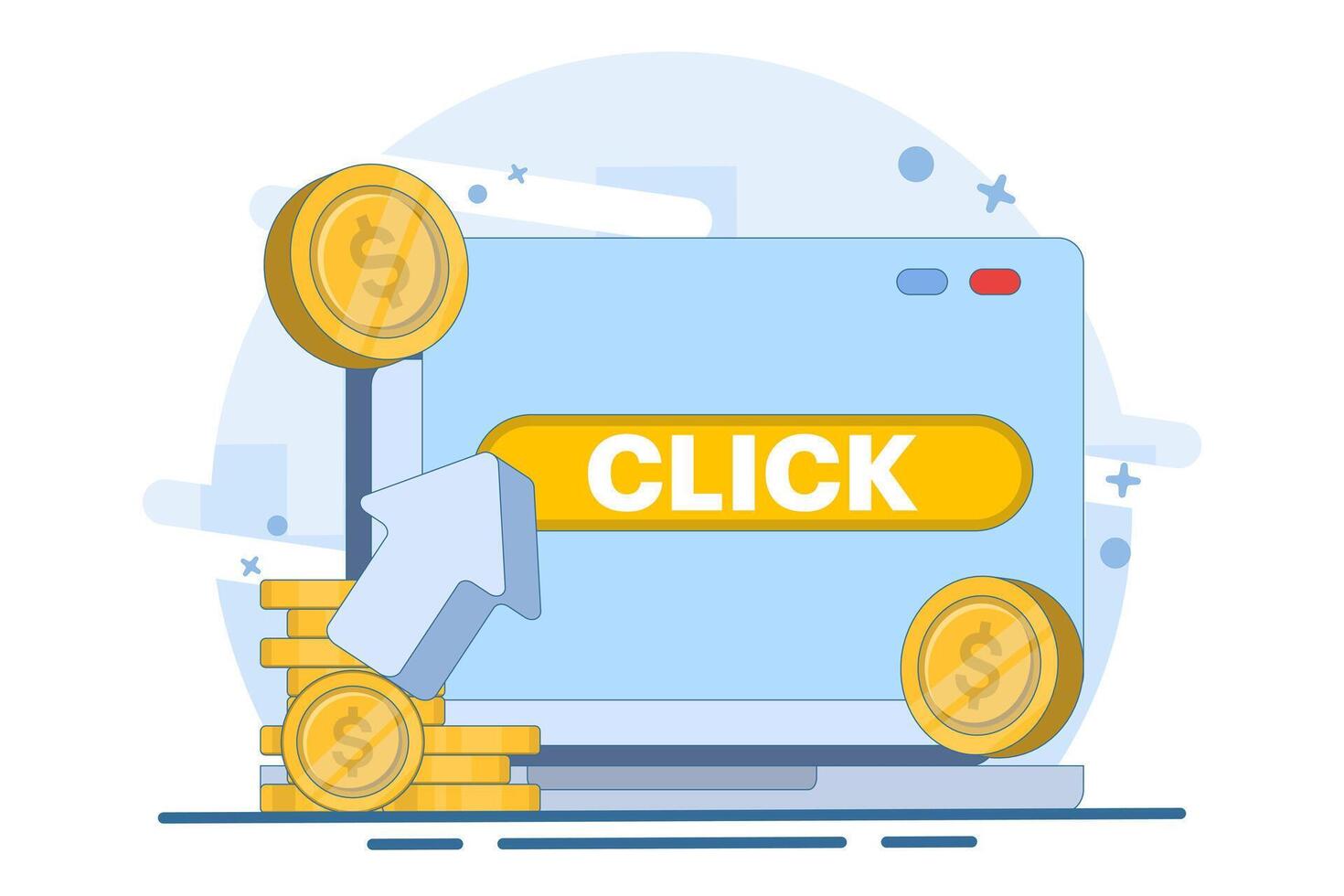 pay per click concept, paid advertising campaign, PPC, Promoting a brand to an audience, internet marketing, marketing campaign that pays for online advertising to attract users to visit a website. vector