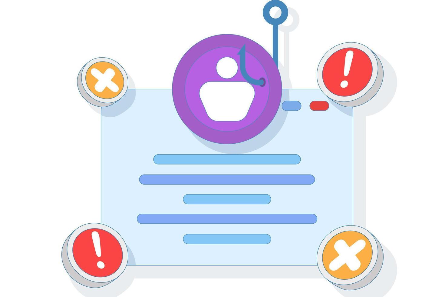 phishing website warning concept. dangerous and suspicious website. account theft prevention. login page illustration with cross and warning. flat illustration on background. vector