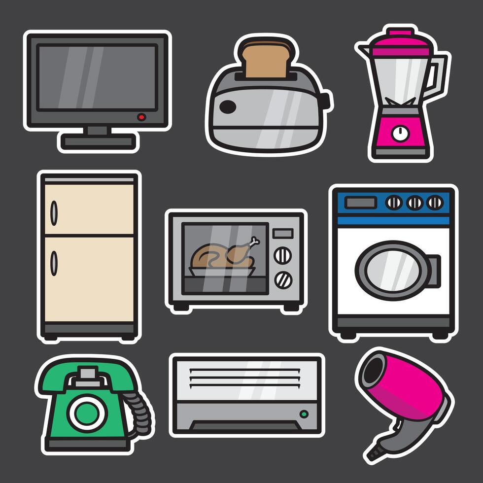 set of home appliances good for sticker, element design, badge, pattern design, etc vector
