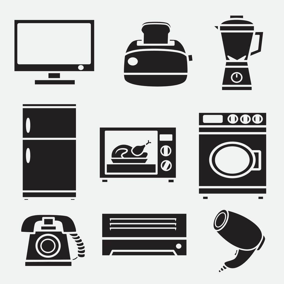 set of home appliances icons good for logo, symbol, silhouette design, element design, etc vector