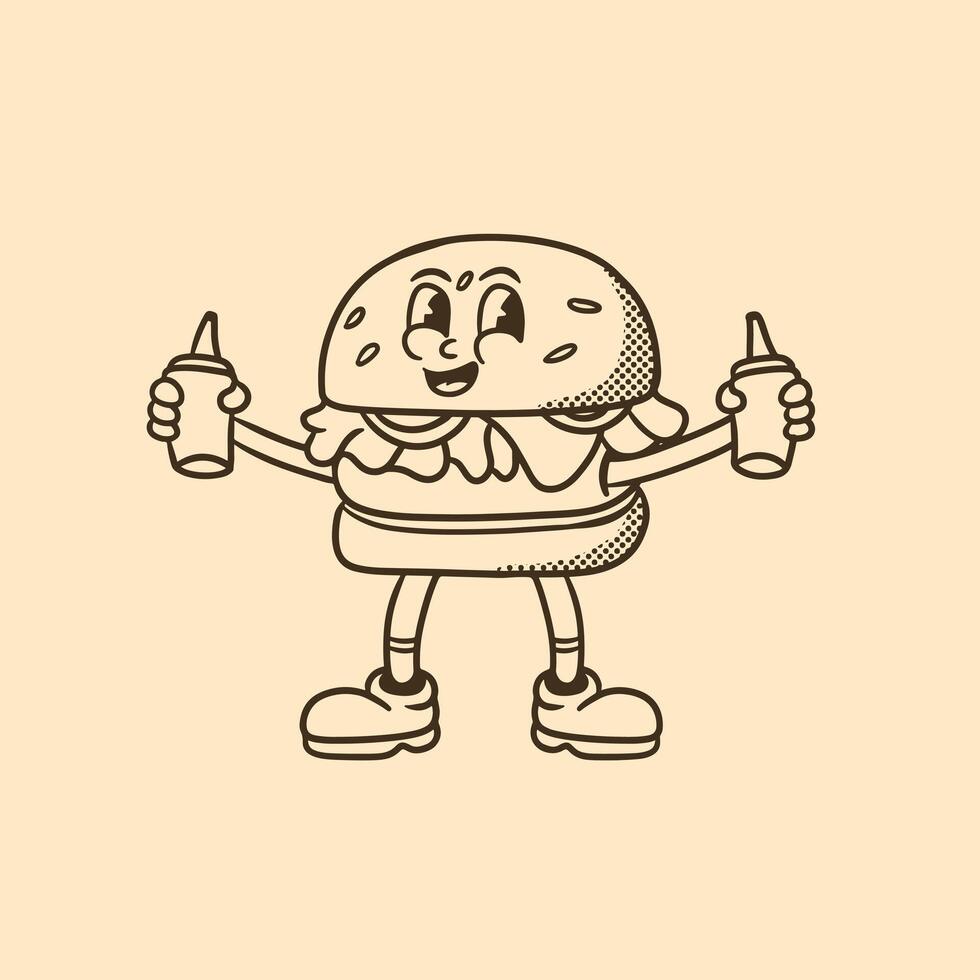 burger mascot with retro style good for brand design, food mascot, etc vector